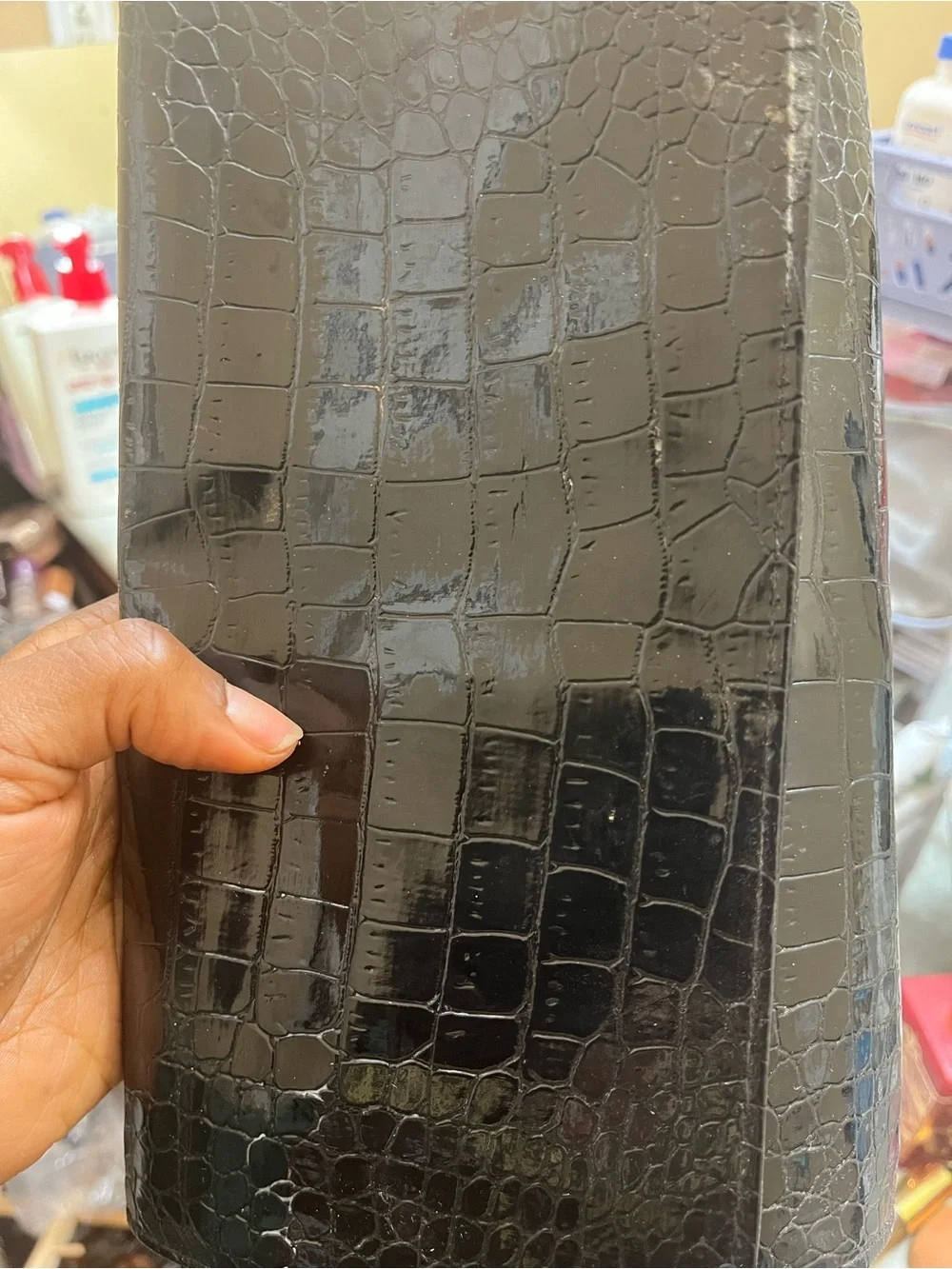 Large bh cosmetics makeup brush roll Glossy Black Croc-Embossed